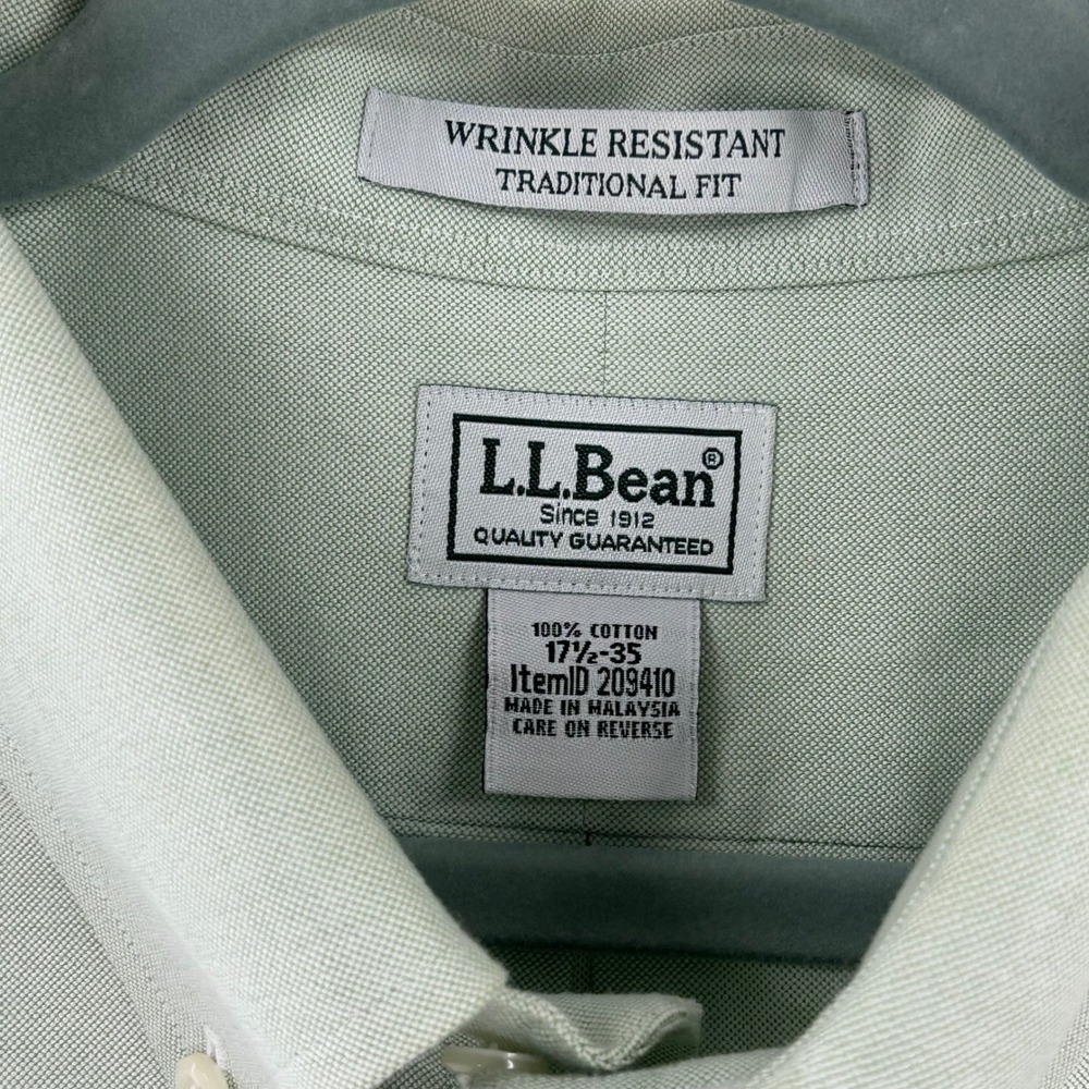 LL Bean Mens 17.5 35 Traditional Fit Wrinkle Resistant Oxford Shirt Sage Green - Picture 3 of 8